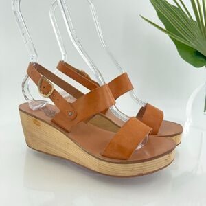 Ancient Greek Sandals Women's Sandal Size 37 7 Saddle Tan Leather Slingback Wood